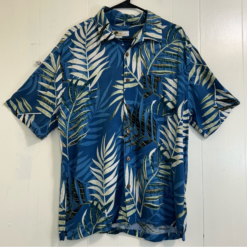 JOE MARLIN Summer Vacation Blue Hawaiian Short Sleeve Button Down Shirt Size XL.